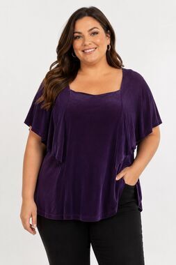 Vikki Vi Royal Purple Flutter Slinky Top Blouse Plus Size 1X